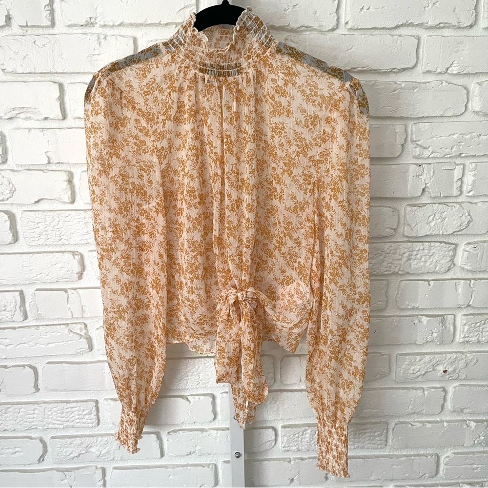Minkpink Smocked Floral Ruffle Blouse XS